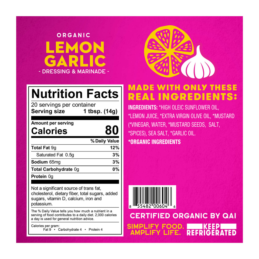 Organic Lemon Garlic Nutrition Facts Panel
