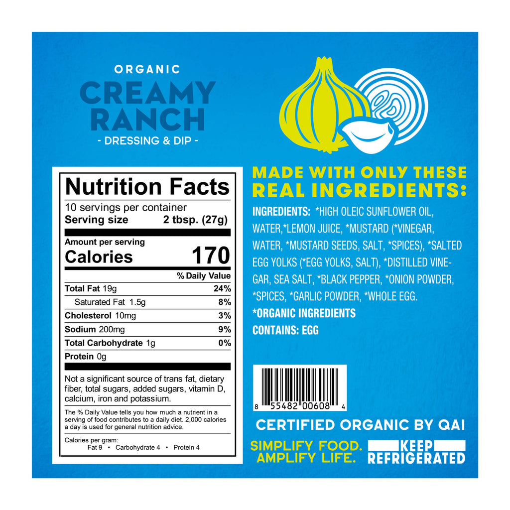 Organic Creamy Ranch - Nutrition Facts Panel