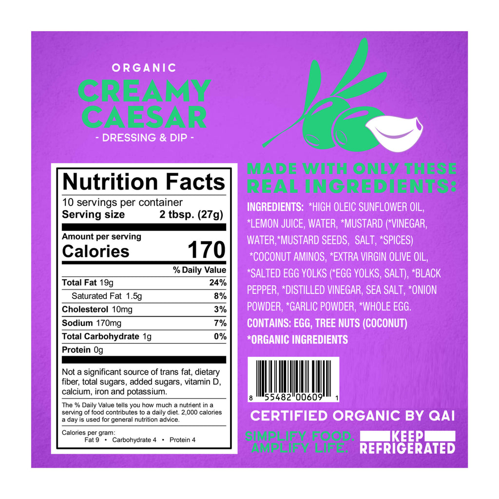 Organic Creamy Caesar- Nutrition Facts Panel
