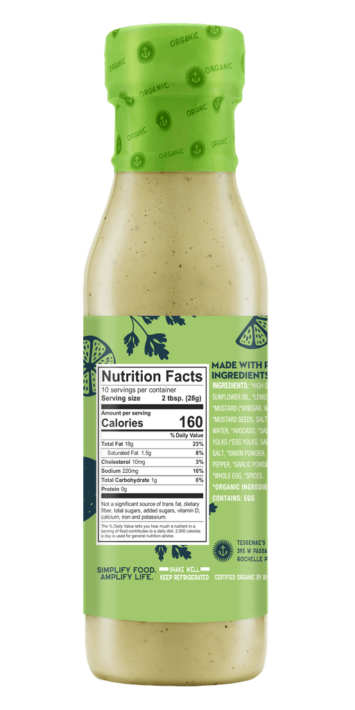 Organic Avocado Ranch- Nutrition Facts Panel
