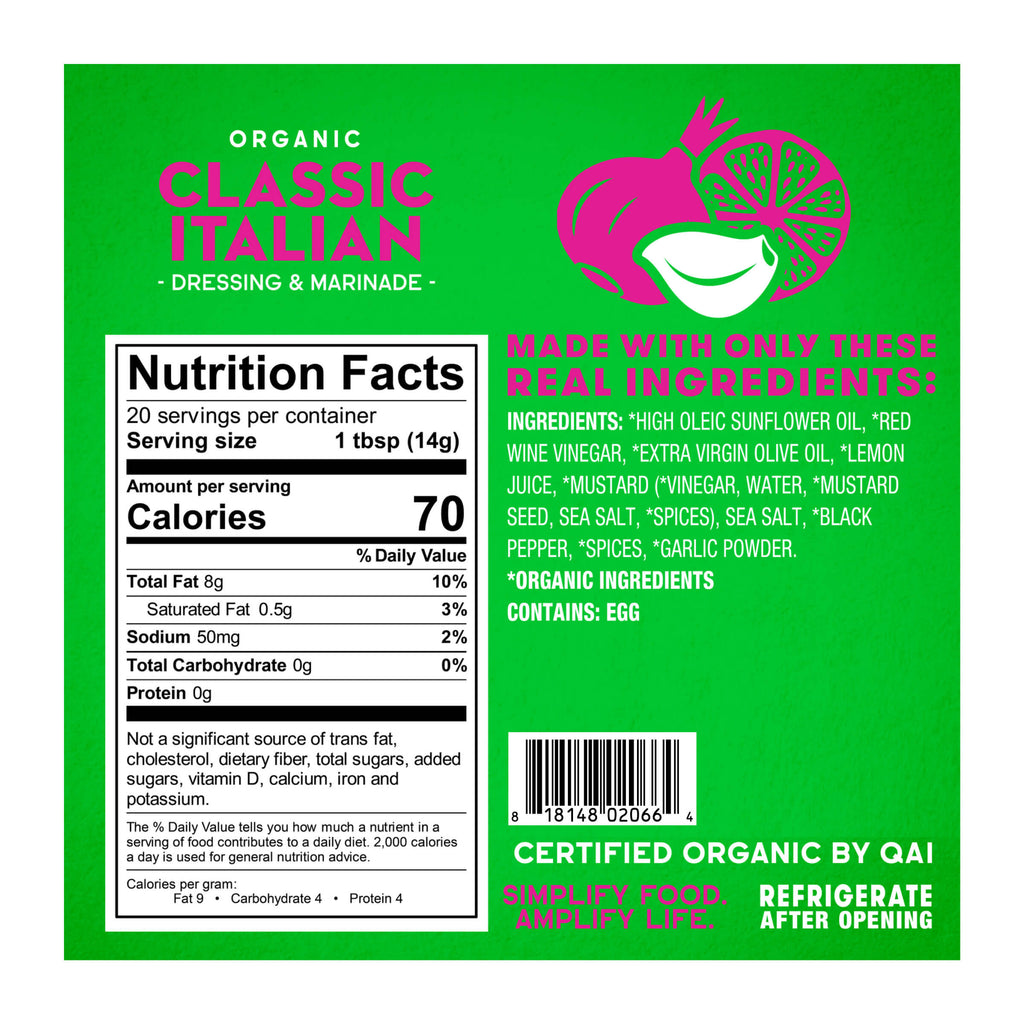 Organic Classic Italian- Nutrition Facts Panel
