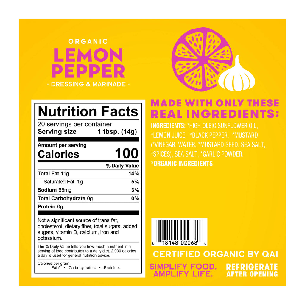 Organic Lemon Pepper- Nutrition Facts Panel