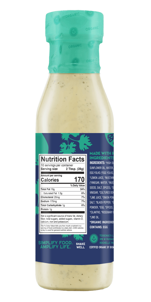 Organic Cilantro Lime Ranch- Nutrition Facts Panel
