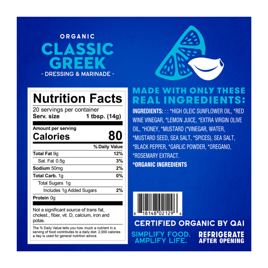 Organic Classic Greek- Nutrition Facts Panel
